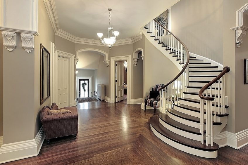 Foyer with curved staircase