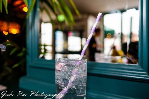 close up of glass of gin and tonic